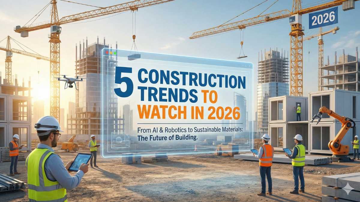 A illustration show the title "Construction trends 2026"