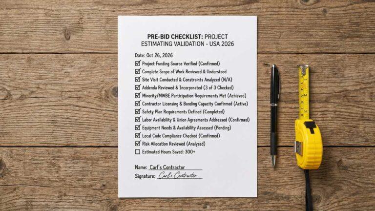Pre-bid checklist in the United States: what contractors must validate before spending real estimating hours in 2026